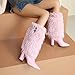 AIJIVOU Women Fold Over Faux Fur Mid Calf Boots Chunky Heel Point Toe Shark Boot Fashion Pull On Short Booties with Padlock (Pink,6 M US)