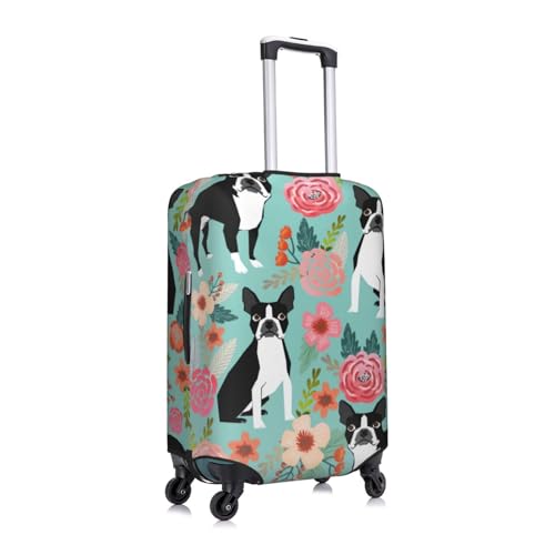 Farmhouse Florals Cute Boston Terrier Dogs Luggage Cover Protector Suitcase Anti Scratch Dirt Covers, Washable Scratch Travel Cover Elastic Protector Fits Kid And Adult-Medium 22-24 inch3