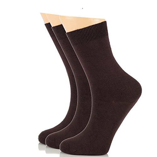 Women's Dress Crew Socks Bamboo Business Casual Comfort Socks SHOE SIZE : 6-9 & 9-12 (3 Pairs) (6-9, Brown (3 Pairs))