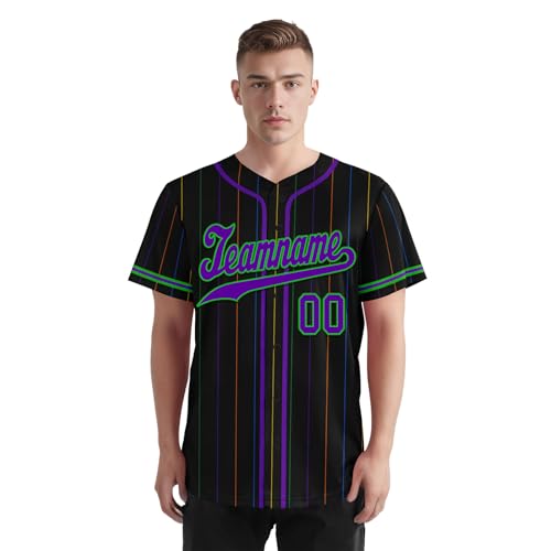 Camiseta personalizada de béisbol Mardi Gras, estilo pinstripe con cierre de botones, para softball, equipo y práctica miniatura 2