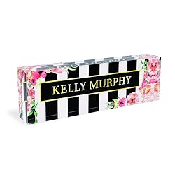 Glass desk name plate. Floral, with black and white strip.