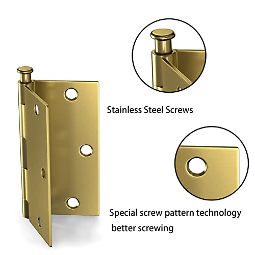 6Pack Gold Door Hinges 3 ½"X 3 ½" With Square Corners Brass Gold Door Hinges Brushed Brass Gold Interior Door Hinges Flat Iron Steel Gold Door Hardware #TOP4