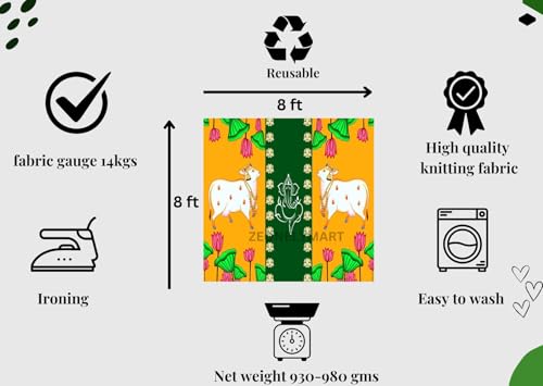 Image of Ganesh Backdrop for Decorations Backdrop Cloth for Pooja Decoration Traditional Background Curtain 8x8 feet (Multi Colur)(Ganesh with Two Cows) (Knit Fabric) pongal Backdrop Decoration