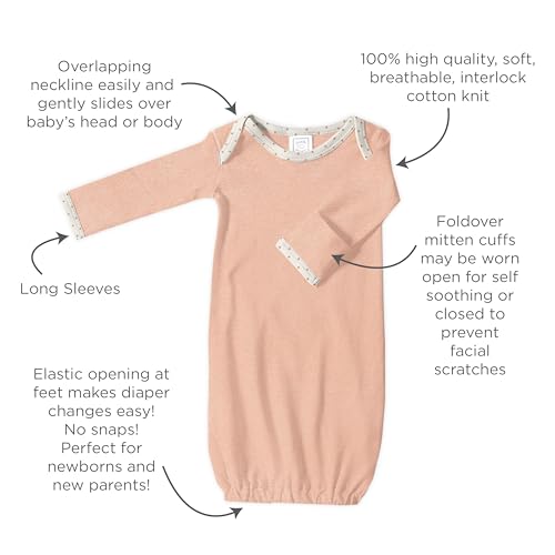 Image of SwaddleDesigns Softest Cotton Baby Pajama Gown with Foldover Mitten Cuffs for Infant Boy and Girl, Newborn, 0-3 Months