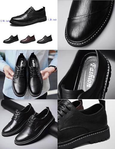 Men's Leather Platform Oxfords Shoes,Vintage Classic British Trendy Lace Up Non-Slip Business Dress Brogue Shoes2