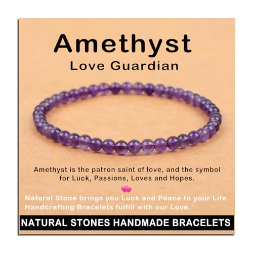 AD Beads Handmade Gemstone Stretch Elastic Bracelet Crystal Healing Reiki Nature's Beauty and Spiritual Essence Unisex (4mm, Amethyst (Love Guardian))