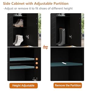 Shoe Storage Cabinet Free Standing Shoe Organizer with 3 Flip DrawersModern Shoe Rack with Adjustable Side CabinetEntryway Narrow Shoe Storage with Door for Hallway Living Room Black Plus