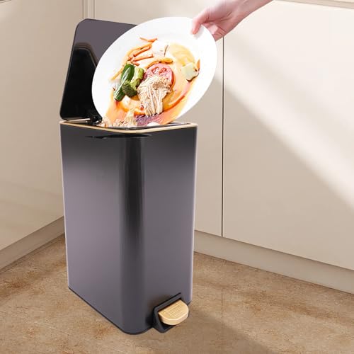 Caneca de basura con pedal y tapa negra de 12L miniatura 4