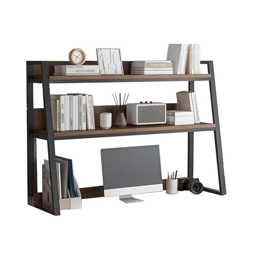 2-Tier Oak Desktop Bookshelf Ladder - Corner Table Top Shelving for Home, Office & Dorm nization - Stylish Bookcase & Desk Storage Solution (55CM)