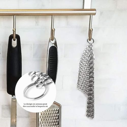 MEEQIAO Nettoyant en Fonte pour Poêles, Woks Ustensiles de Cuisine et Plus Encore, Pas D'égratignure, Laveur de Cotte de Mailles d'acier Inoxydable Chaîne Scrubber (10 * 10cm) – vue 6