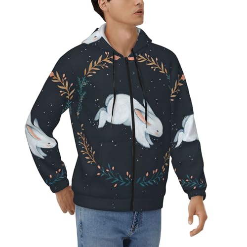 Sweat à capuche zippé veste thermique homme motif lapin blanc mignon casual