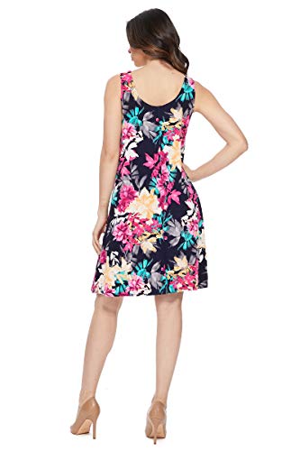 Jostar Women's Tank Mini Dress - Sleeveless Basic Stretch Casual Scoop Neck Print T Shirt Short One Piece 7003Bn-Trp1-W214-Pnk L #TOP2