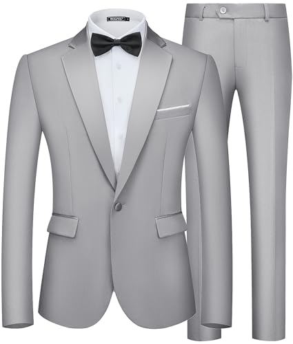 WULFUL Mens 2 Piece Slim Fit Suit Set One Button Blazer Jacket Pants Tuxedo Set for Prom Wedding and Business