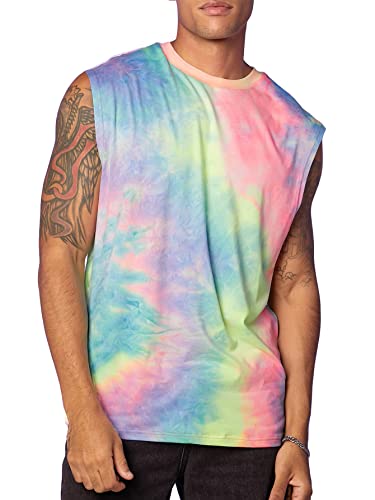 Verdusa Tie Dye Shirt Men Y2k Crop Tank Top Sleeveless Graphic Casual Muscle Shirt