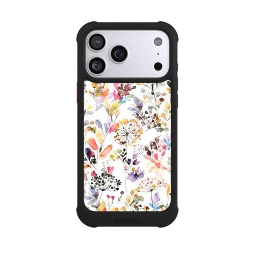Coque iPhone 17 Pro Max NIVOmax noire antichoc compatible MagSafe avec motifs de fleurs pastel