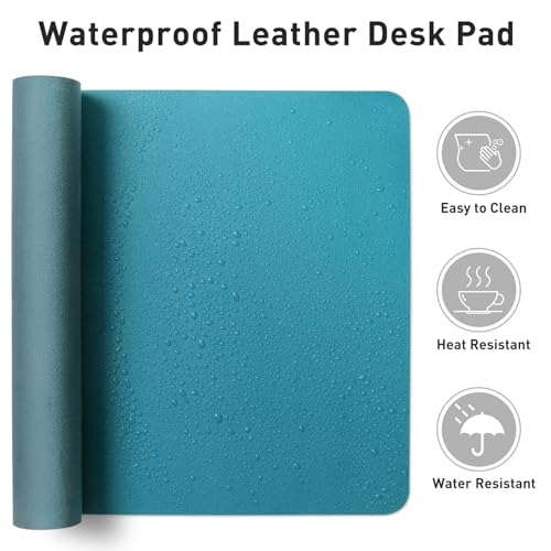 Image of Leather Desk Pad Protector,Mouse Pad,Office Mat, Non-Slip PU Blotter,Laptop Pad,Waterproof Writing for Office and Home (Turquoise,31.5 inch x 15.7 inch)