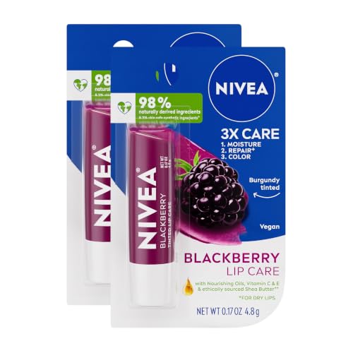 NIVEA Blackberry Lip Care, Tinted Lip Balm with Shea Butter, Nourishing Oils and Vitamin C & E, 3-in-1 Moisture, Repair (for Dry Lips) and Color, 0.17 Oz Stick (Pack of 2) - image 1