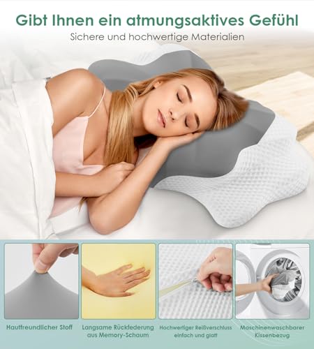 DONAMA Nackenkissen Kopfkissen Memory Foam Kissen,Schlafkissen für Seiten Rücken & Bauchschläfer