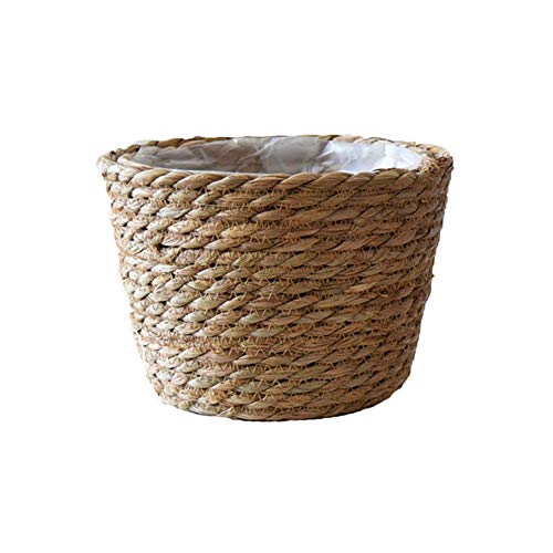 AZXAZ Maceta natural tejida a mano con forro S/L de fibra de ratán cesta interior y exterior para almacenamiento de lavandería, pícnic, maceta, color original S Cover