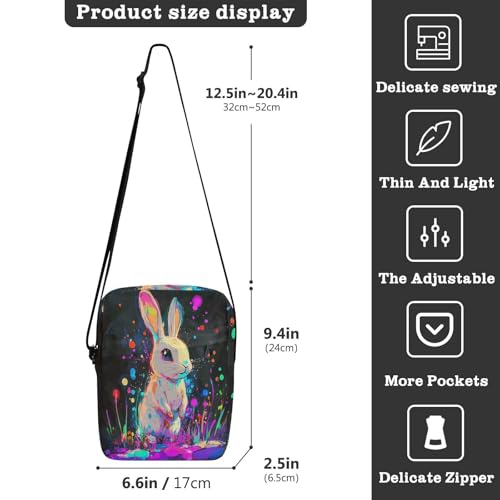 crossbody messenger bag Crossbody Small Bags For Women small crossbody purse Adjustable Strap for work work - Dwarf Rabbit Dripping Paint3