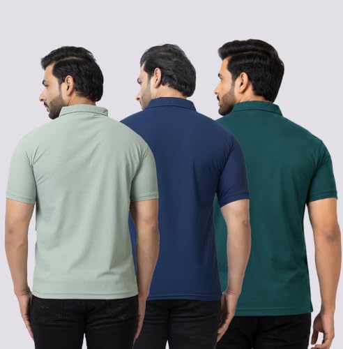 Image of HANABY Men's Summer Polo Solid Half Sleeves Polycotton T-Shirt | Collar Breathable and Comfortable T-Shirt (Pack of 3)