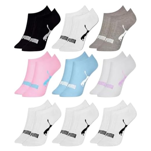 PUMA Kit 9 Pares Meia Cano Baixo Invisível Sapatilha Adulto Feminina, 1 Rosa - 1 Azul - 1 Cinza - 1 Preto - 5 Branco, 34-39