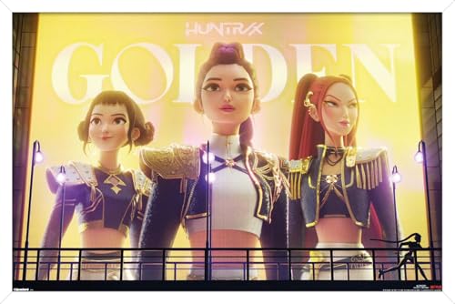 Netflix KPop Demon Hunters (2025) - Huntrix Golden Wall Poster, 34L" x 22.4W", White Framed Version