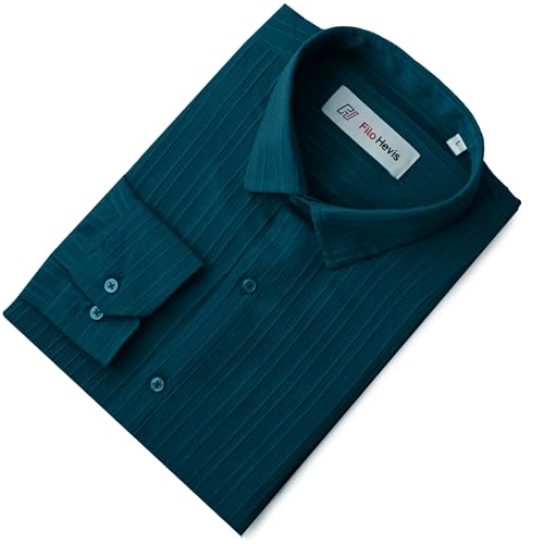 Image of FILO HEVIS Men's Casual Button Down Popcorn Shirts Stylish Long Sleeve Linen Textured Beach Summer Shirt