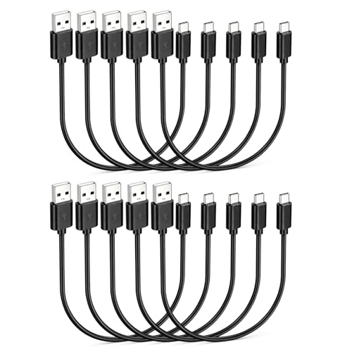 Short 6 inch USB C Cable 10-Pack Bulk, USB A to Type C Charging Cord, Black