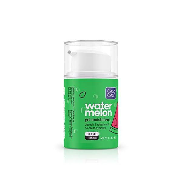 Clean & Clear Hydrating Watermelon Gel Facial Moisturizer, Oil-Free Daily Face Gel Cream to Quench & Refresh Dry Skin, Lightweight & No-Shine, 1.7 oz