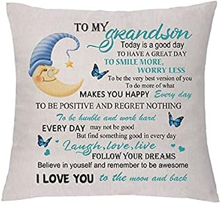 aligarian Grandson Cushion Cover Inspirational Birthday Gift Linen Pillow Cases Best Wishes Graduation Cushion Case I Love You to the Moon and back Hug Pillowcase Christmas Sofa Home Decoration TYPE2
