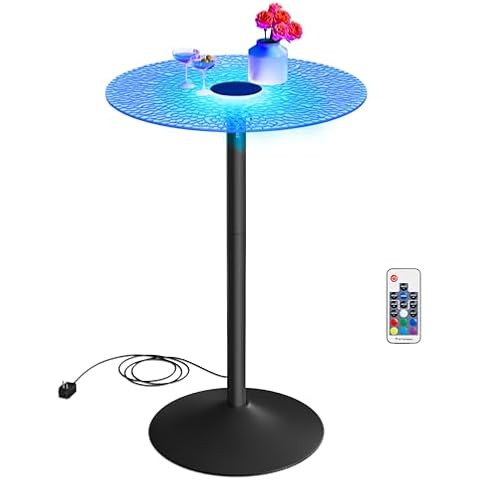 VASAGLE Round Bar Table with Lights Cover