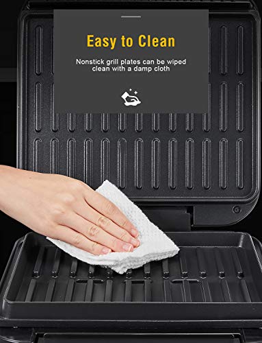 Deik Electric Indoor Grill, Smokeless Grill, Panini Press with 1200W Double-Side Heating Plates, 6-Serving, Nonstick Easy Clean Plates, Includes Grill Spatula & Extra-Large Drip Tray, Black