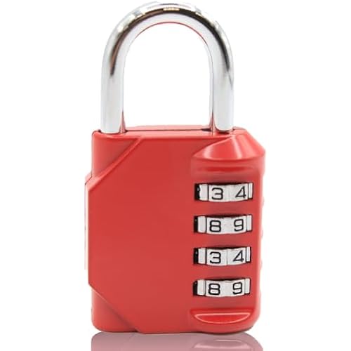 Newhouse Hardware Improved 4-Digit Combination Lock | Outdoor Waterproof Padlock for School, Gym Locker, Sports Locker, Fence, Toolbox, Gate, and Travel | Customizable 4-Digit Lock Combo | Red
