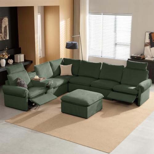 Image of CHIC HOUSE 117 inch 6-Seat Modular Power Reclining Sectional Couch, Green