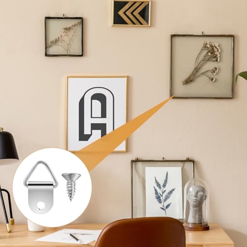 Image of Picture Hangers, 150 Pcs D Ring Picture Hangers with 150 Pcs 10mm Screws, Small Triangle Ring, Stainless Steel Single Hole Triangle Ring Steel Picture Hangers for Hanging Pictures,Photo,Clock (Silver)