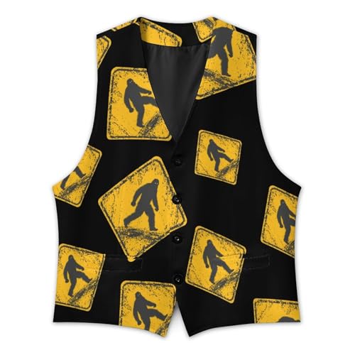 Sasquatch Crossing Road Sign Men's Formal Suit Vest for Business Formal Or Casual Dress Waistcoat Wedding3