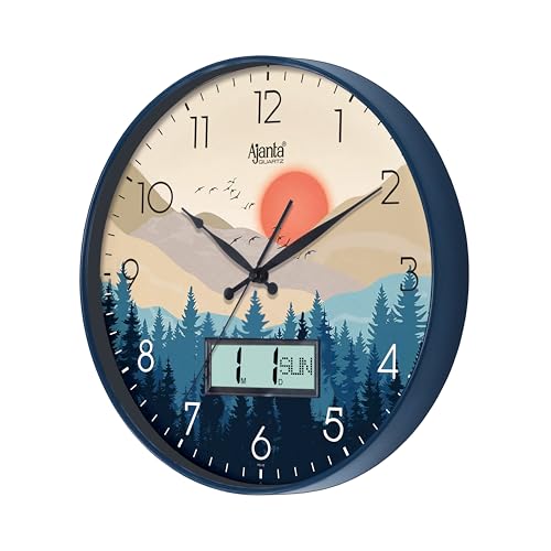 Image of Ajanta Luxury Navy Blue Wall Clock 6097-13.8 Inch - Elegant Silent Sweep Quiet Mechanism - Modern Home Decor