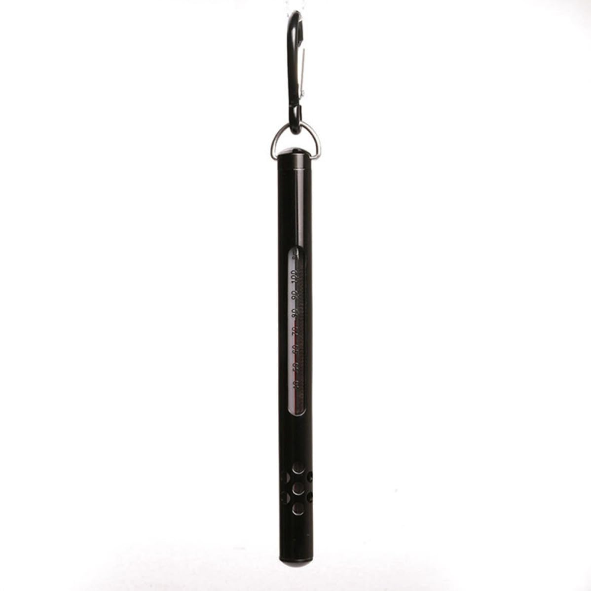 Termómetro para Pesca Lápiz Metálico Negro, Herramienta Precisa para Medir Temperatura del Agua en Ríos y Arroyos, Clip de Bolsillo y Anillo para Cordón