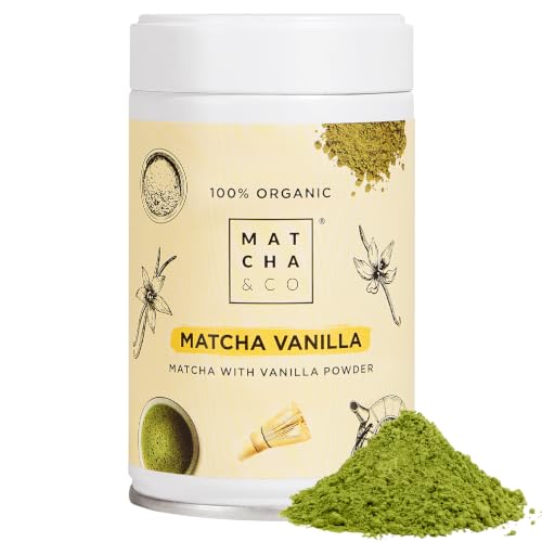 Matcha & CO | Té Matcha Original con Vainilla (80g) | Té Verde en Polvo Japonés Sabor Vainilla | Sin Edulcorantes, Azúcares ni GMO