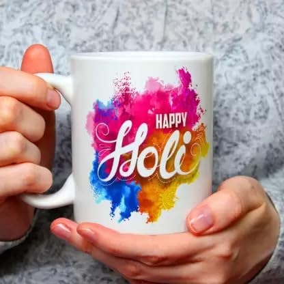Happiness in a Mug: Happy Holi Printed Ceramic Mug - Perfect Holi Gift Pack for Friends (11oz) (#3)