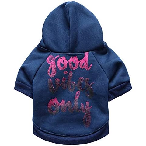 COUTUDI Dog Hoodie for Small Dogs Good Vibes Only Word Print Dog Hoodie Cat Hoodie Warm Winter Puppy Sweater Soft Puppy Hoodie Dog Coat Casual Sweatshirt Cover