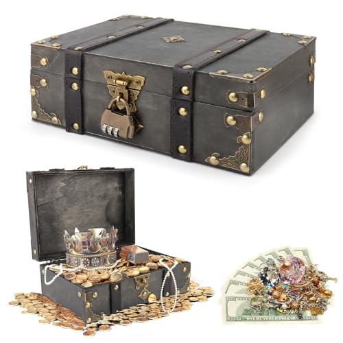 TOSAVGA Vintage Holz Schatztruhe, Aufbewahrung Schatzkiste Holz mit Schloss, Schatzkiste Kinder,...