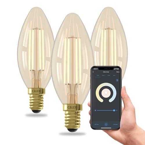 CALEX Lampadina LED Smart, E14, B35 Candela, Filamento Oro, luce calda, Dimmerabile, controllo app Wi-Fi & vocale, Confezione da 3