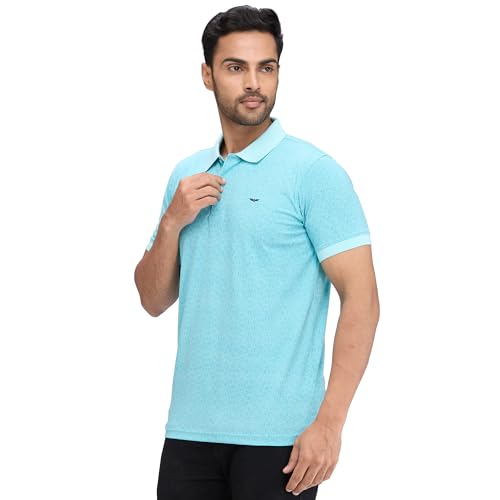 Image of Park Avenue Men's Slim Fit Print Pattern Cotton Polyester Blend Polo Neck Half Sleeve Casual T-Shirt