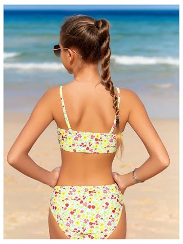 Image of OYOANGLE Girl's 3 Piece Bikini Sets Floral Print Spaghetti Straps Cute Swimsuits with Beach Skirt Bathing Suits