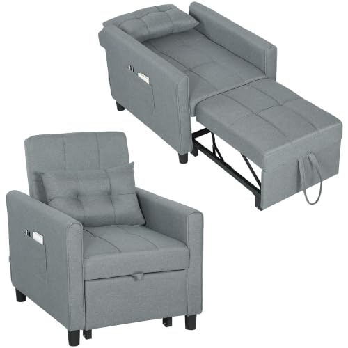 HOMCOM Poltrona Letto Singolo Schienale Reclinabile 3 Livelli Grigio Chiaro