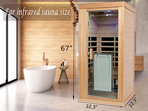 Kanlanth 1 Person Infrared Sauna Indoor Sauna Room for Home, 8pcs Infrared Carbon Heating Panels, Hemlock Personal Saunas with Clothing Hanging Rod, LCD Display, Blue-Tooth, LED Reading Lamp