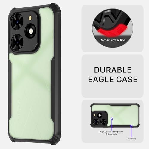 Image of Pikkme Tecno Spark 20C Back Cover | Crystal Clear Transparent Back | Ultra Hyrbid | Full Camera Protection | Raised Edge | Bumper Back Case (Black)