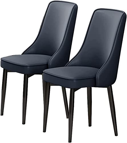 SJIALEN Modern Dining Chairs Set of 2, for Lounge Kitchen Bedroom Dining Chairs PU Leather High Back Padded Soft Seat Carbon Steel Legs Kitchen Chair (Color : Dark Blue, Size : 48x45x92cm)
